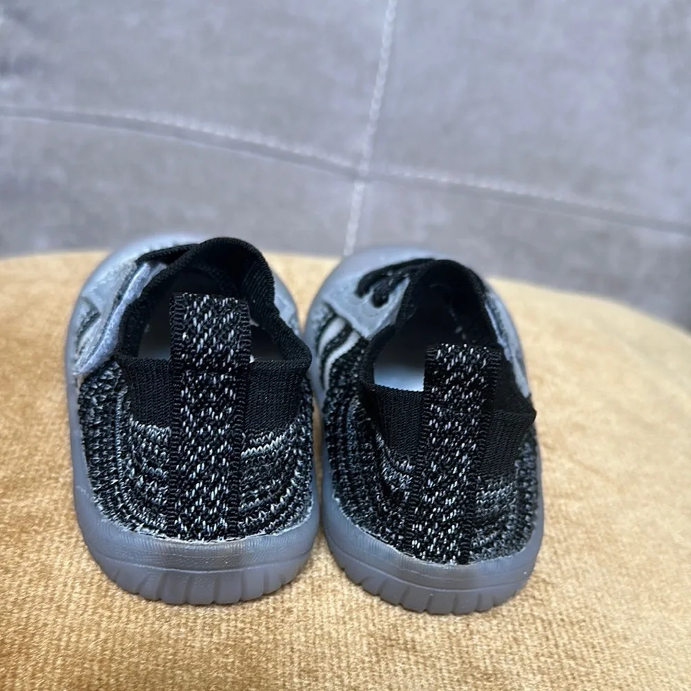 Adidas Baby Walker Shoes Black and White Knit Fabric